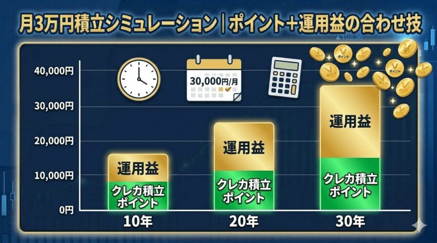 月3万円積立シミュレーション｜ポイント＋運用益の合わせ技