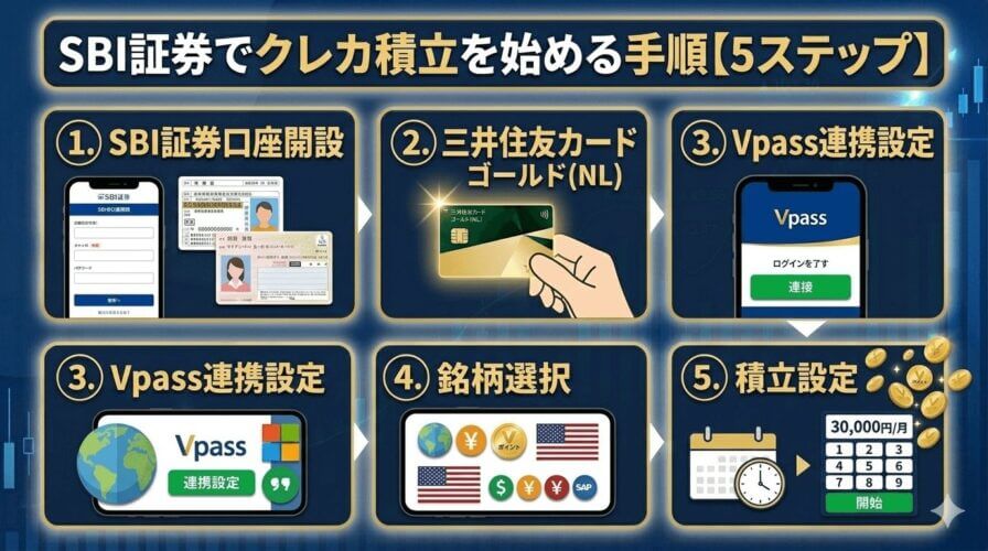 SBI証券でクレカ積立を始める手順【5ステップ】